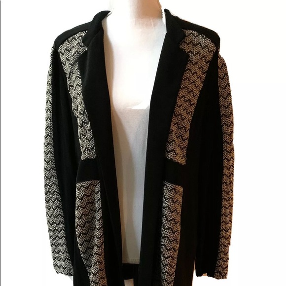 Travelers Chico's Open Jacket Black Gold Metallic - Picture 5 of 11